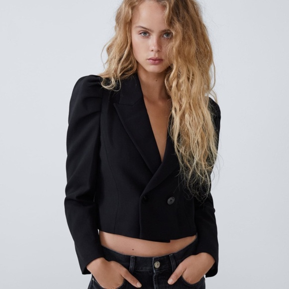 NWOT Zara Puff Sleeve Cropped Blazer Size S